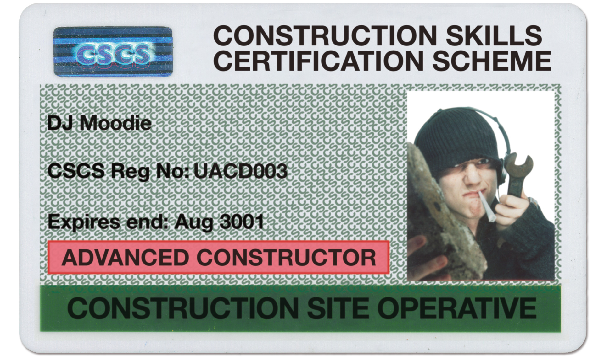 DJ Moodie CSCS card.